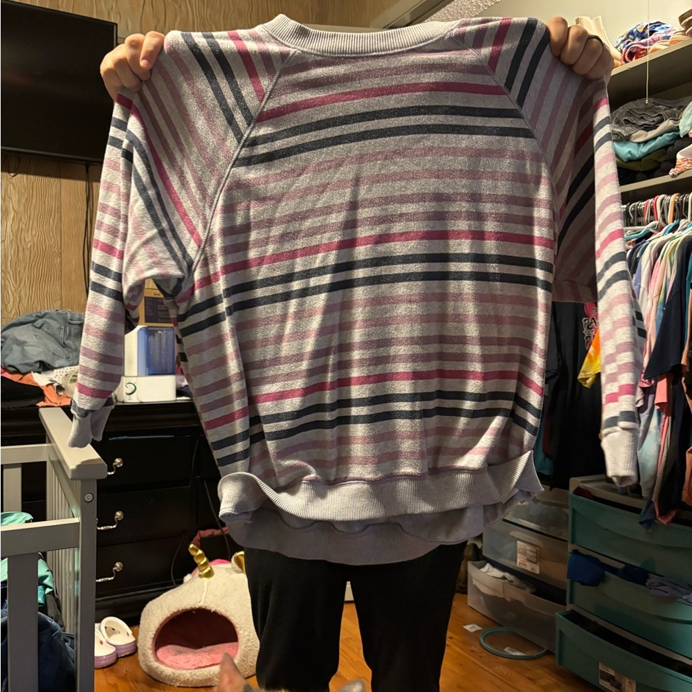 American Eagle Outfitters Pink navy and Gray Crew Neck Sweater